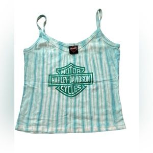 Harley Davidson Women’s Size Large Tie Dye Blue/Turquoise Tank Top Glitter Logo‎